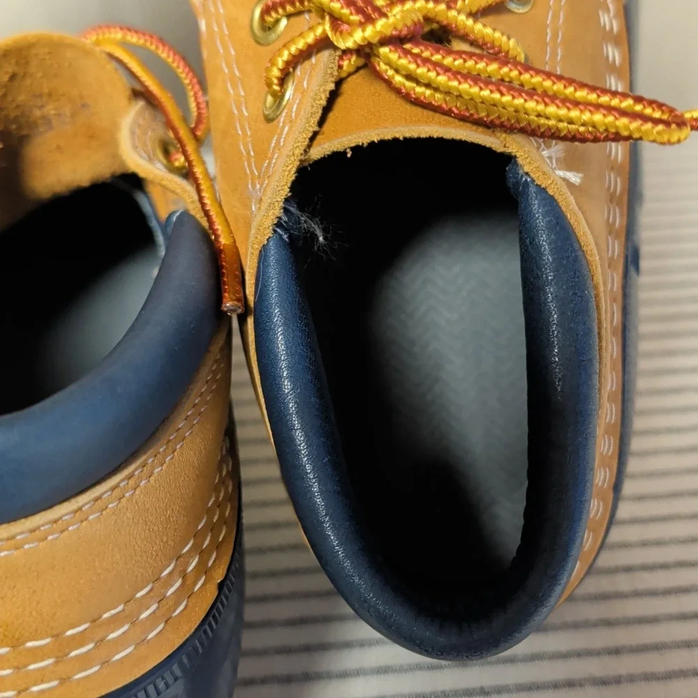 Vintage LL Bean Bean Boots Rubber Moc Mens 7 Navy Tan Waterproof Duck Shoes